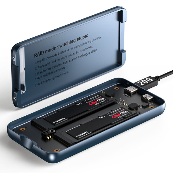 Dual Bay Raid SSD Enclosure: 2280 M2 Hard Drive Enclosure with