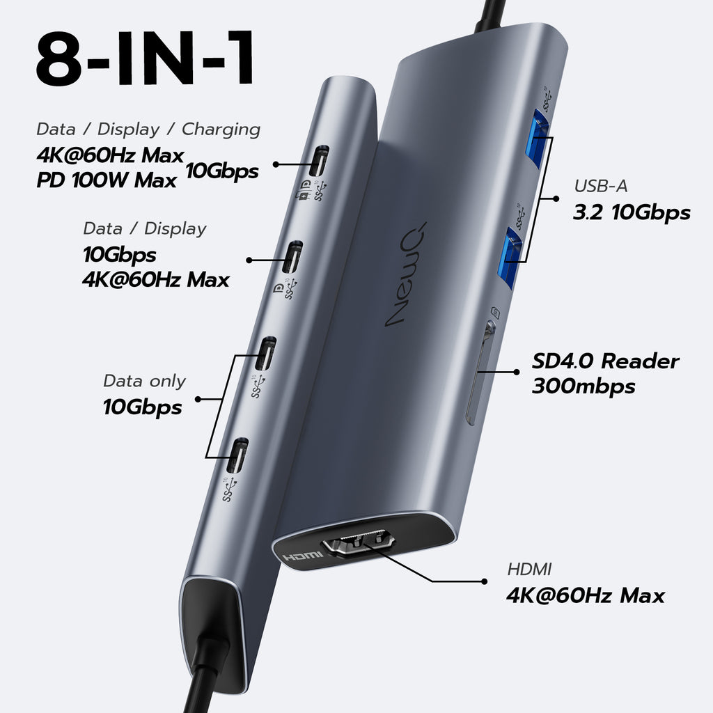 USB C Video Hub 8-in-1 Triple Monitor for USB-C PD Monitor & Portable ...