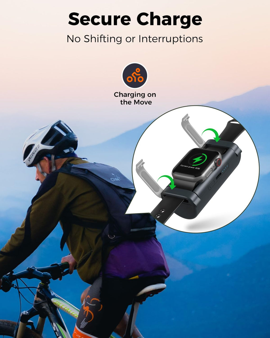 apple store bike helmet Lockable Portable Charger for Apple Watch 1800mAh, Black
