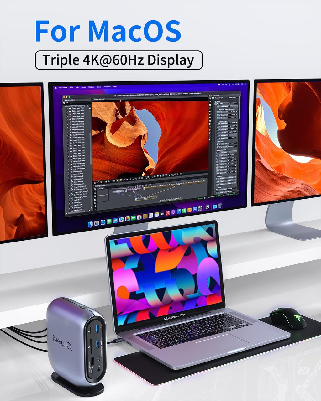 NewQ DisplayLink 16-in-1 USB C Docking Station Triple Display for MacBook