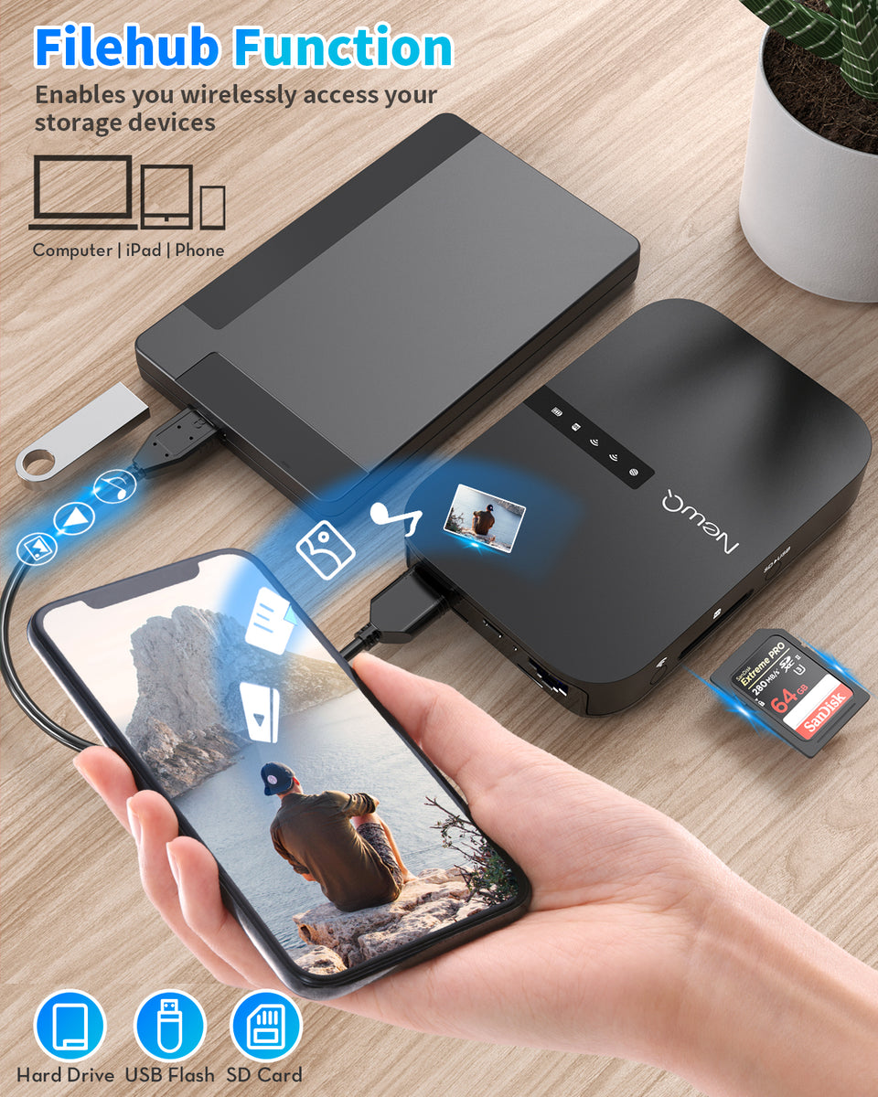 Filehub & Portable Router for Traveling & SD Card Backup & File Sharin ...