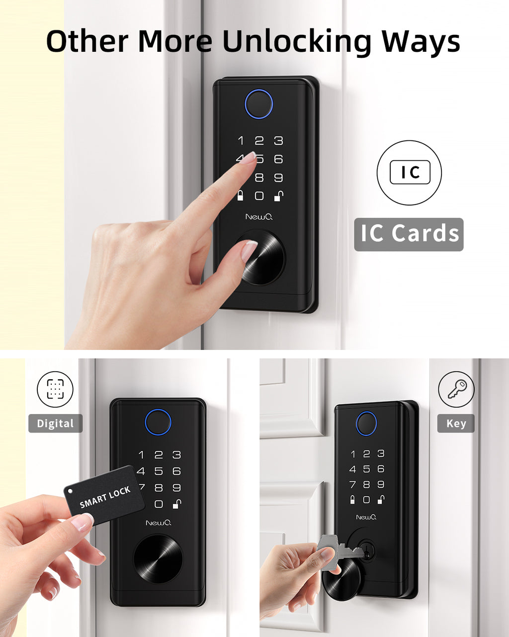 NewQ Smart Fingerprint Deadbolt Door Lock: Keyless Electronic Lock with Digital Backlit Keypad & Auto Lock
