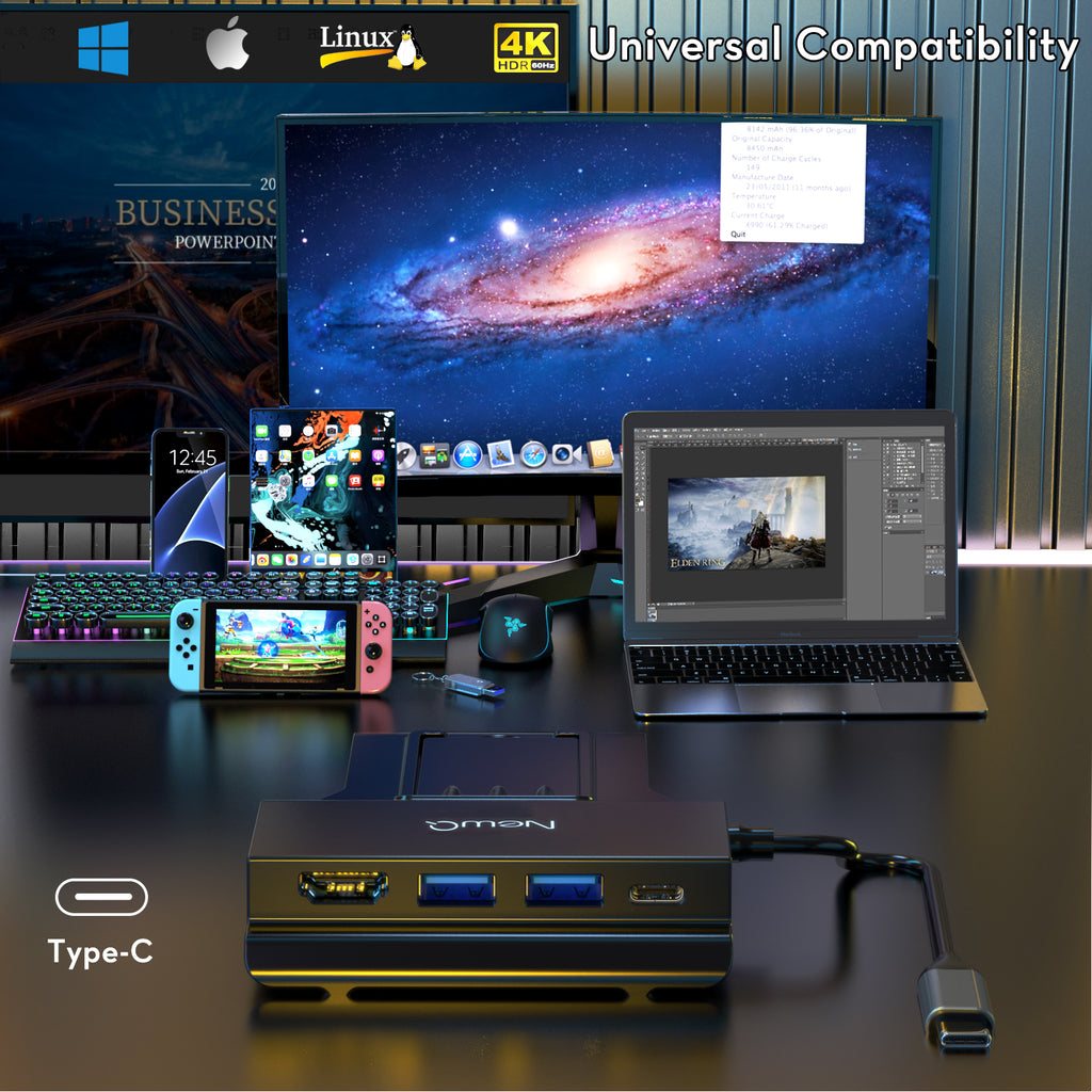 NewQ Steam Deck Dock,Ultra-Slim 4-in-1 Portable Steam Deck Docking Station with HDMI 2.0 4K@60Hz, 2 USB 2.0
